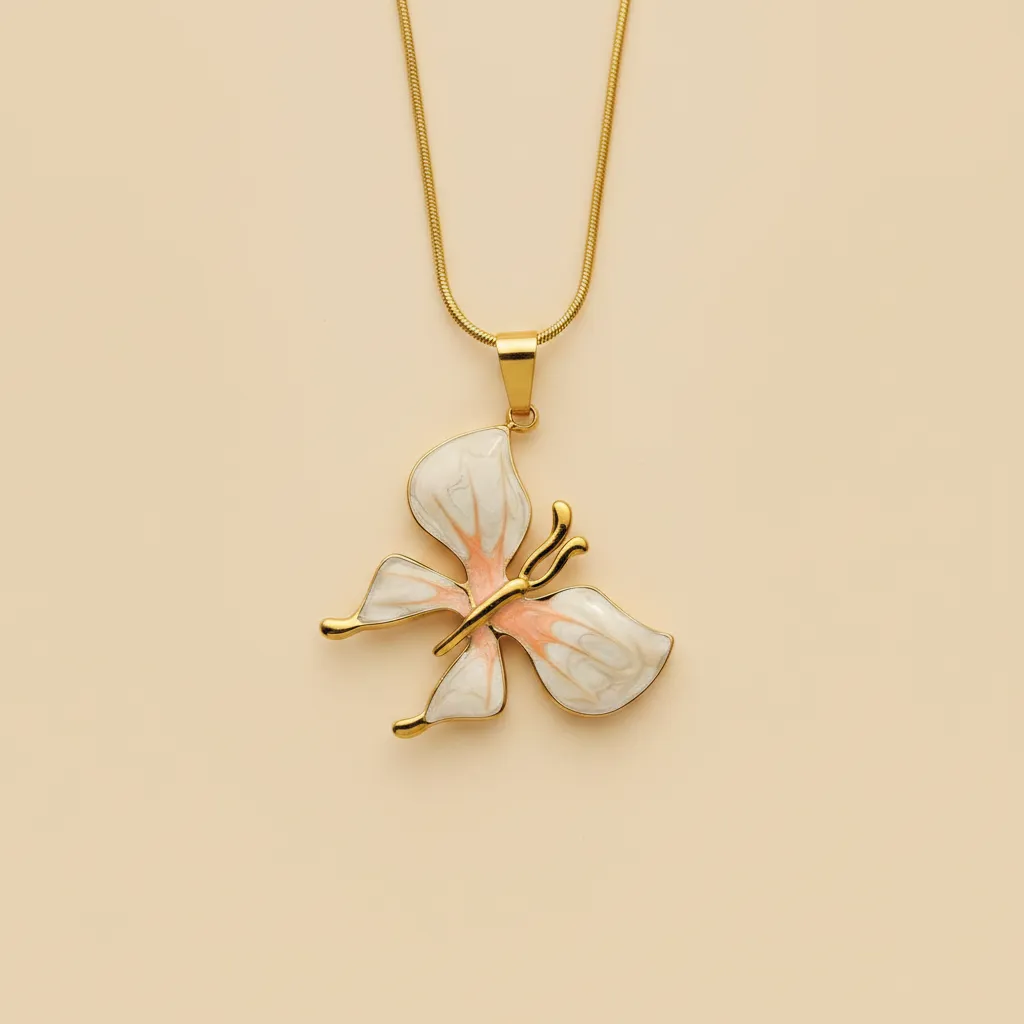 Butterfly White Orange Pendant Necklace