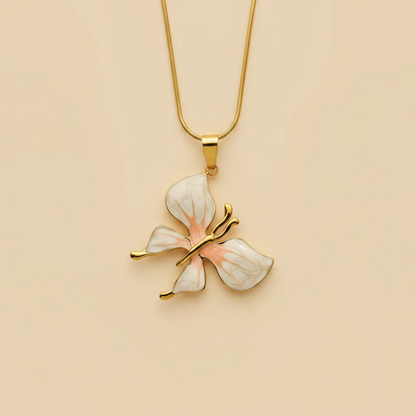 Butterfly White Orange Pendant Necklace