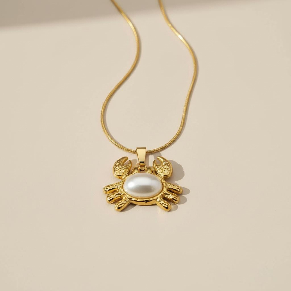 Gold Crab Pearl Pendant Necklace