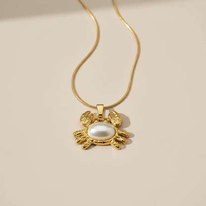 Gold Crab Pearl Pendant Necklace