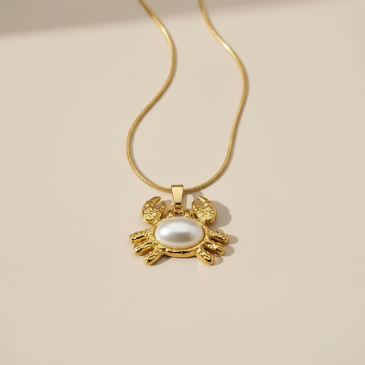 Gold Crab Pearl Pendant Necklace