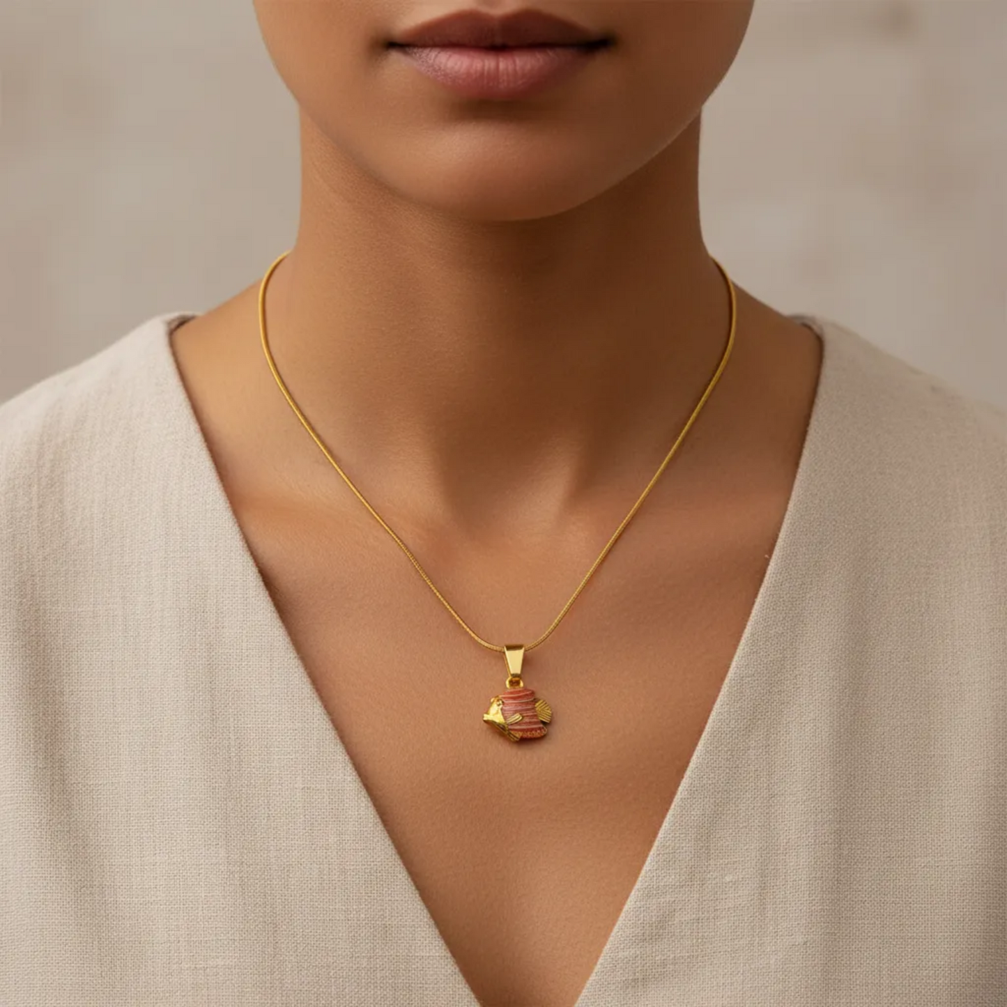 Gold Fish Charm Necklace – Red Enamel Pendant