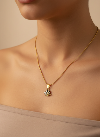 Gold Fish Pendant Necklace with Enamel Detail