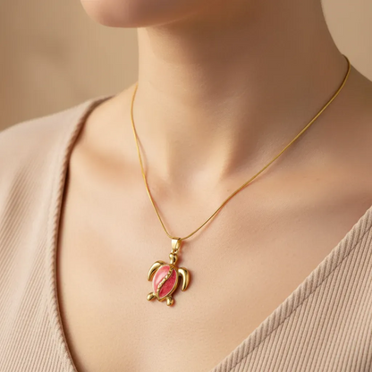 Gold Stainless Steel Turtle Necklace - Enamel Pendant (4 Colors)