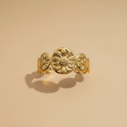 Gold Flower Open Cuff Bracelet