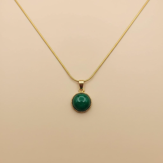 Gold Green Stone Necklace