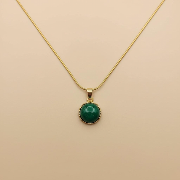 Gold Green Stone Necklace