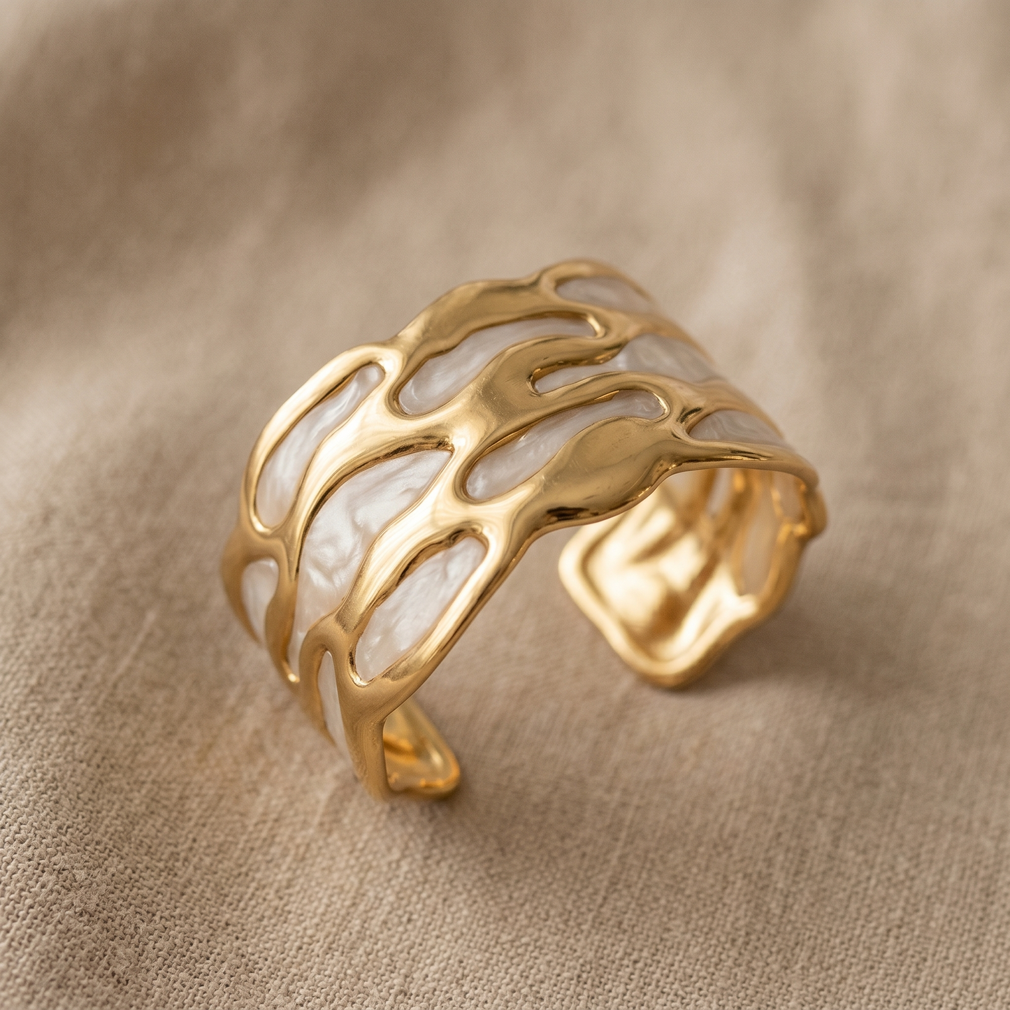 Organic Pearl Inlay Open Cuff Bracelet