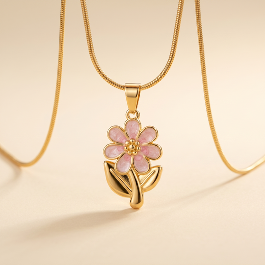 Pink Blossom Flower Pendant Necklace