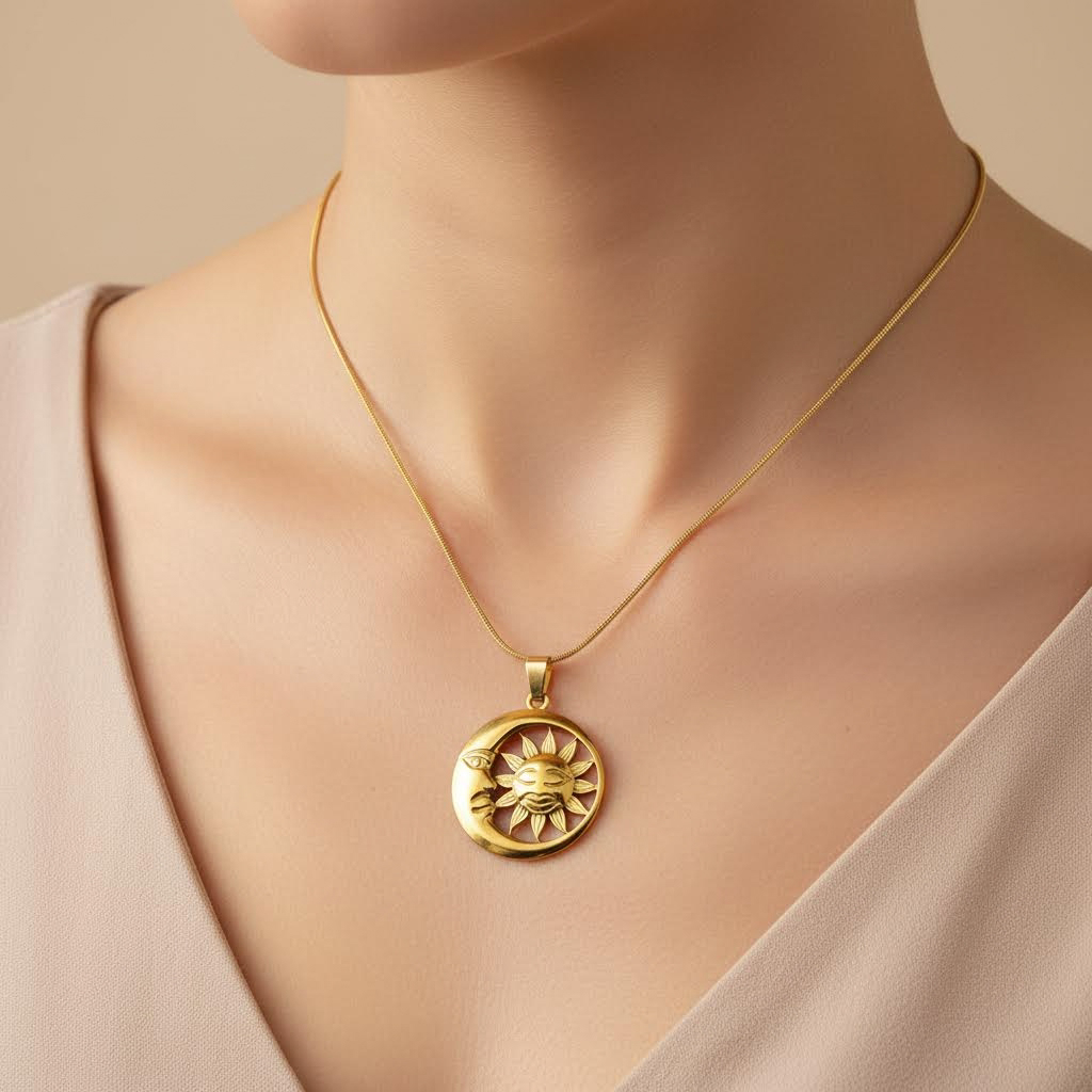 Gold Sun & Moon Pendant Necklace