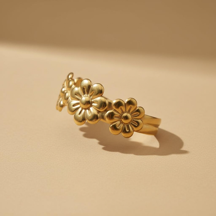 Gold Floral Statement Cuff Bracelet – Sculpted Flower Bangle