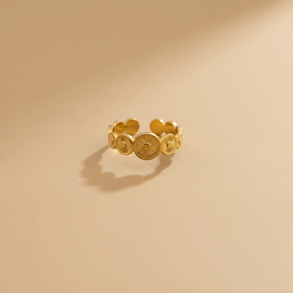 Gold Sunburst Detail Adjustable Ring