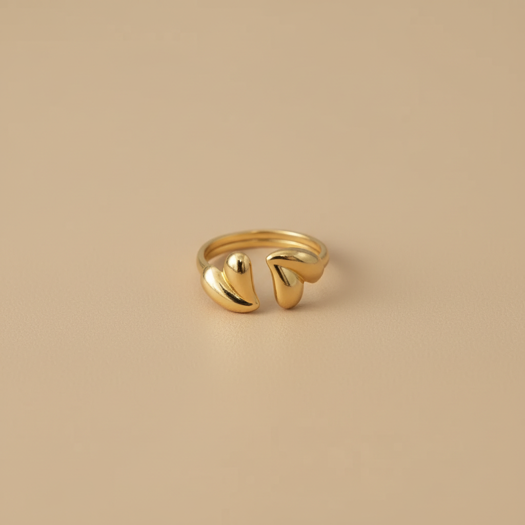 Gold Double Heart Adjustable Ring – Open Minimal Design