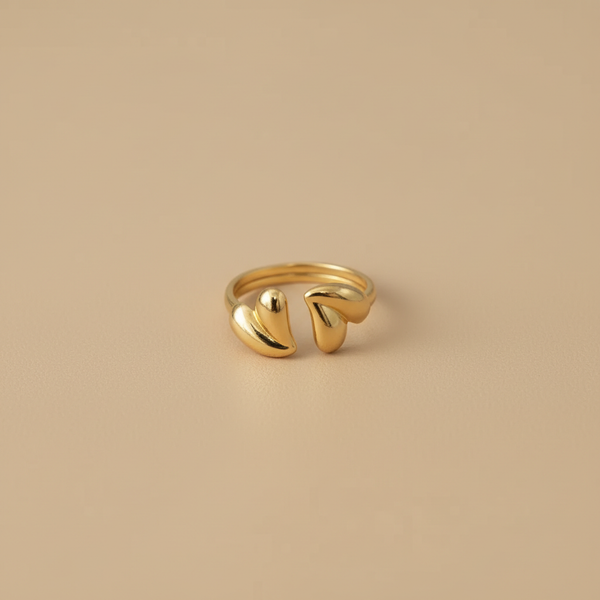 Gold Double Heart Adjustable Ring – Open Minimal Design