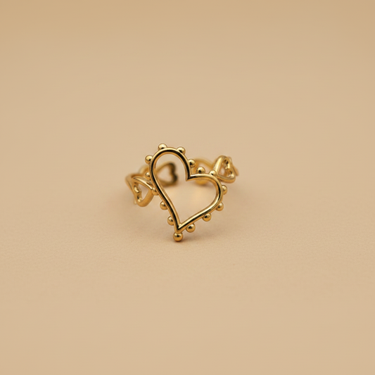 Gold Beaded Heart Adjustable Ring