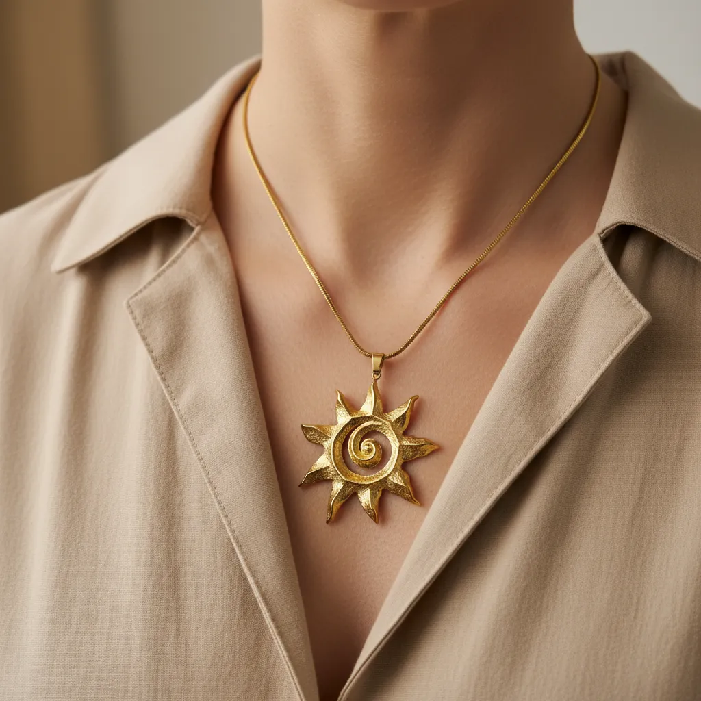 Gold Sun Spiral Statement Necklace