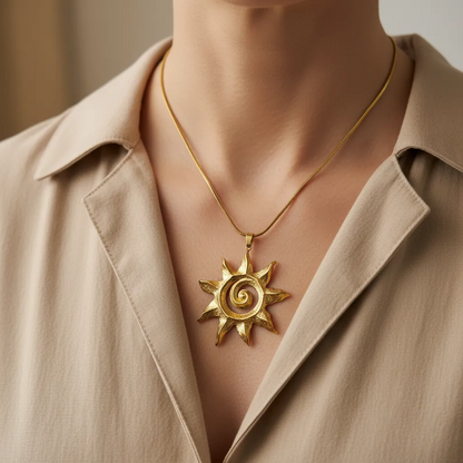 Gold Sun Spiral Statement Necklace