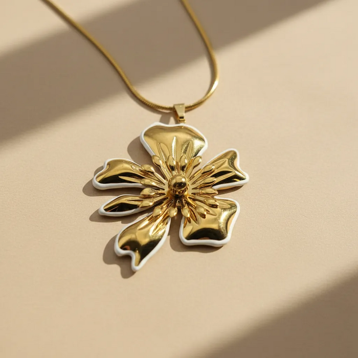 Gold Stainless Steel Flower Statement Necklace