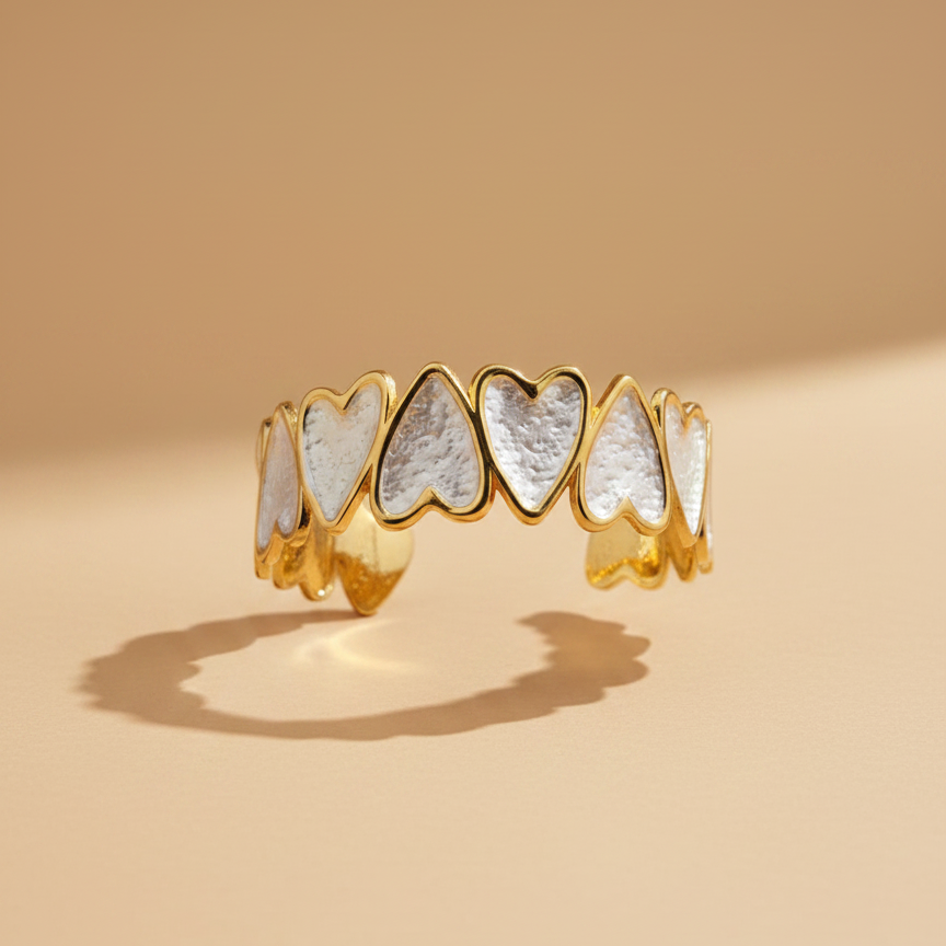 White Hearts Open Cuff Bracelet