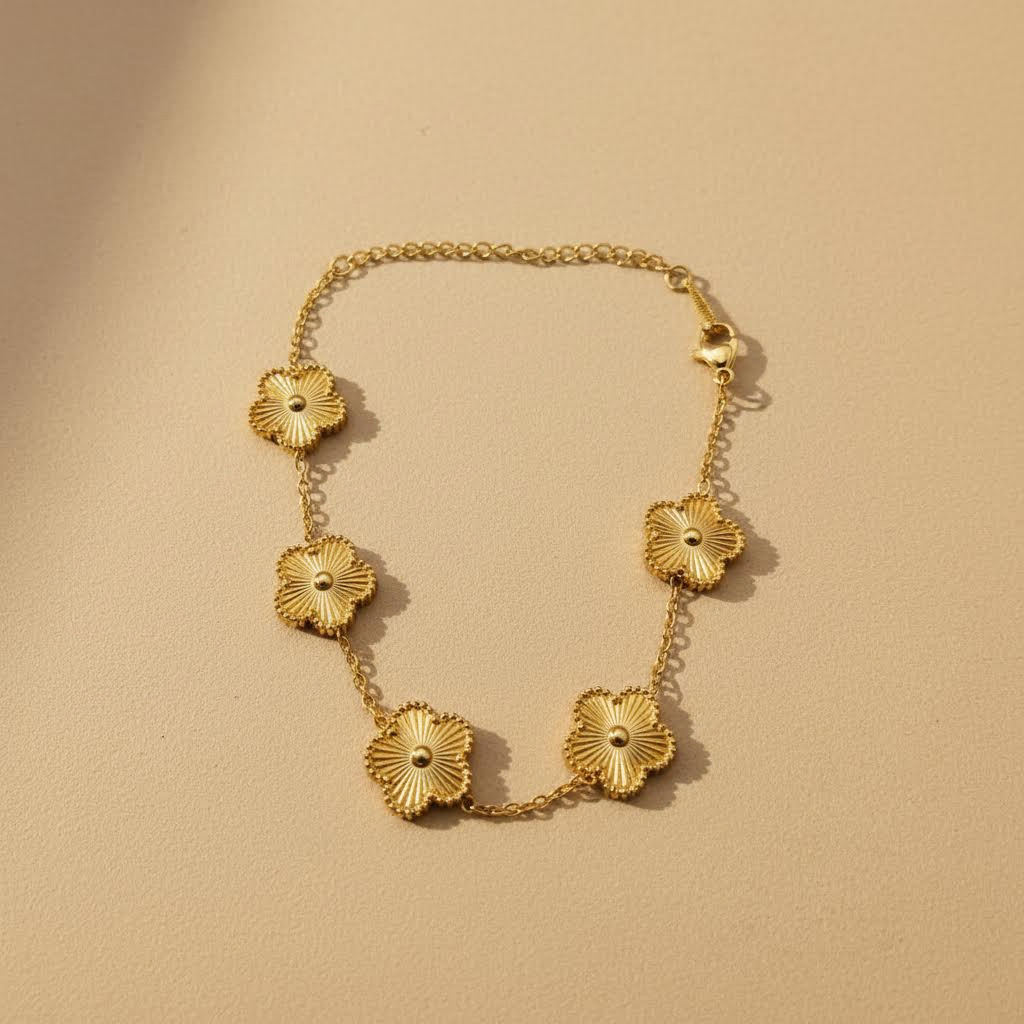Gold Floral Charm Bracelet – Sunburst Design