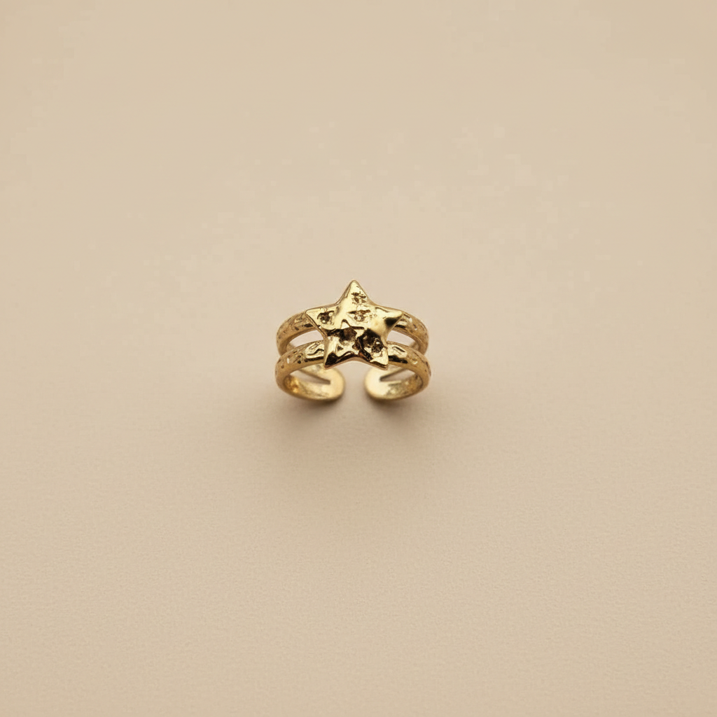 Gold Star Adjustable Ring – Textured Open Statement Design