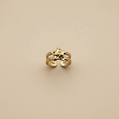 Gold Star Adjustable Ring – Textured Open Statement Design