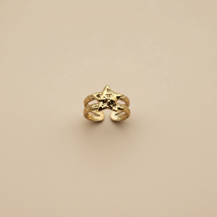 Gold Star Adjustable Ring – Textured Open Statement Design