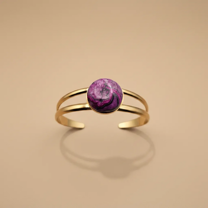 Purple Stone Double Band Open Cuff Bracelet