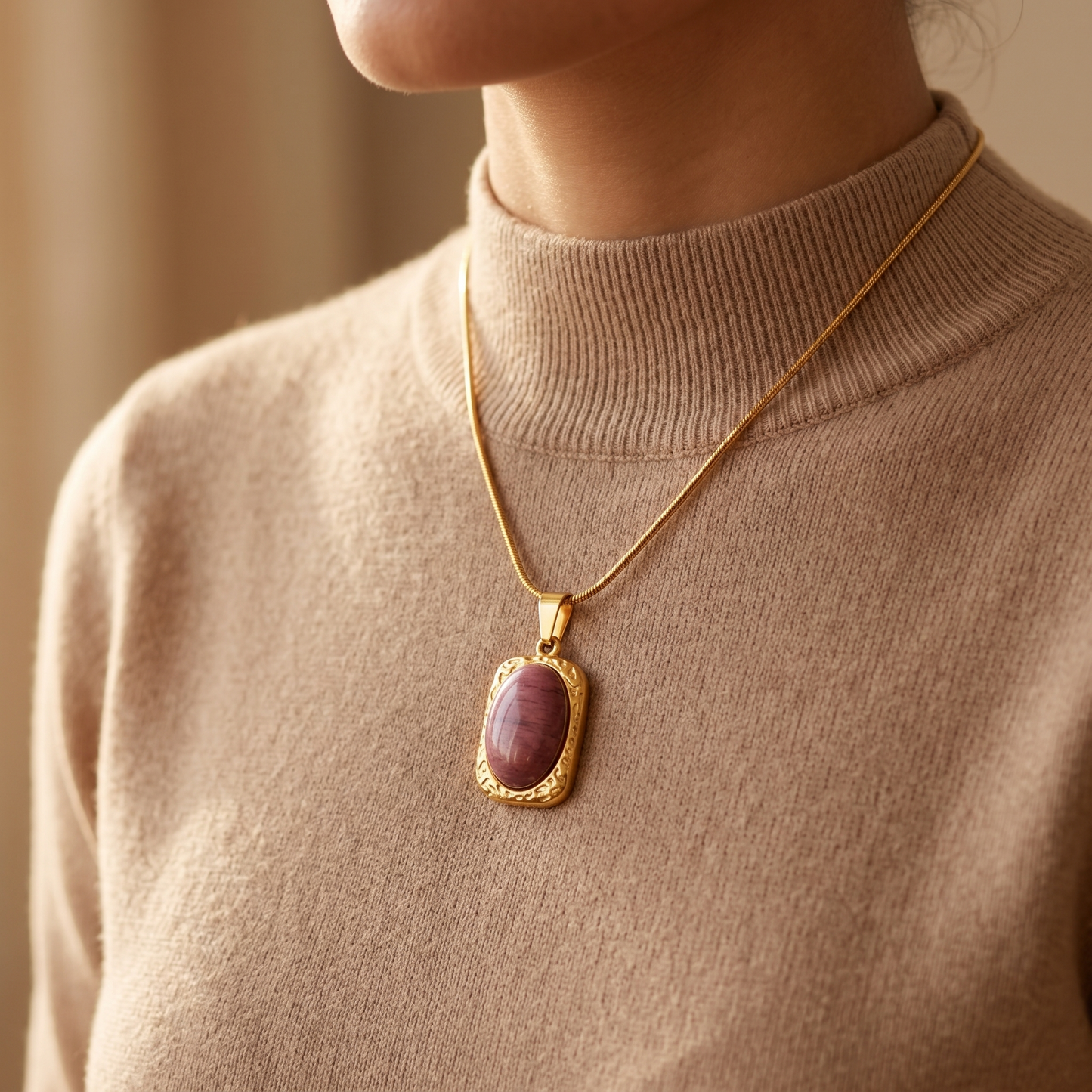 Vintage Rose Oval Pendant Necklace