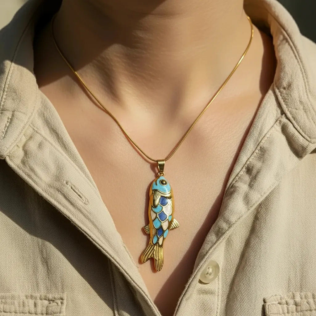 Gold Stainless Steel Fish Necklace – Enamel Pendant (3 Colors)