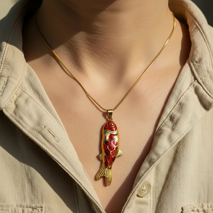 Gold Stainless Steel Fish Necklace – Enamel Pendant (3 Colors)