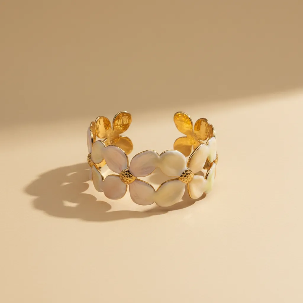 Colored Flower Open Cuff Bracelet