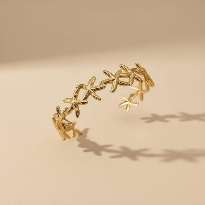 Gold Starfish Cuff Bracelet – Coastal Summer Bangle