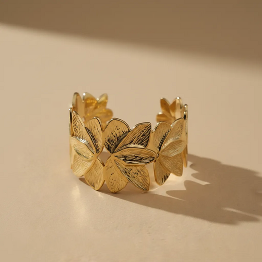 Bracelet manchette ouverte Fleur dorée