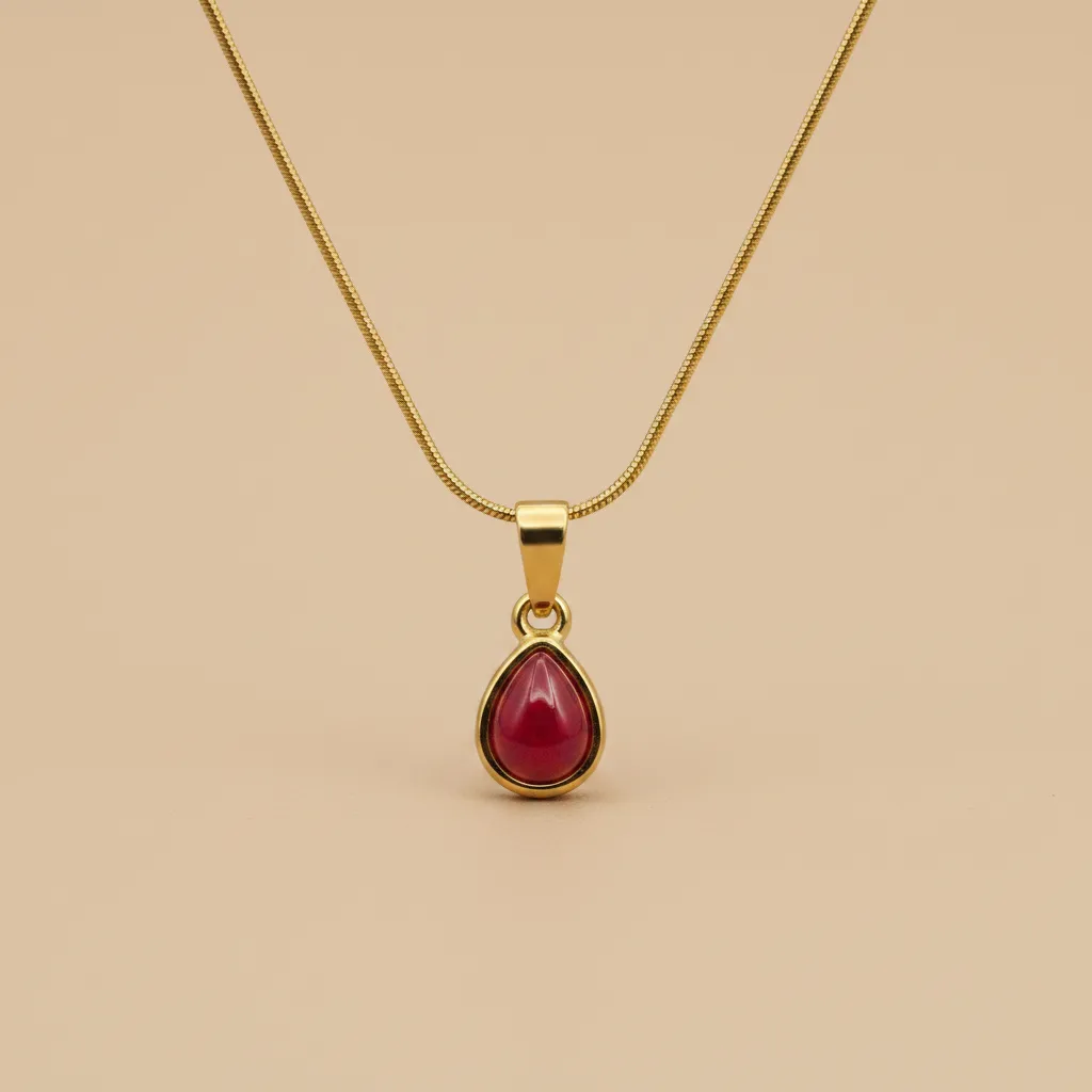Gold Red Drop Necklace