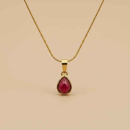 Gold Red Drop Necklace