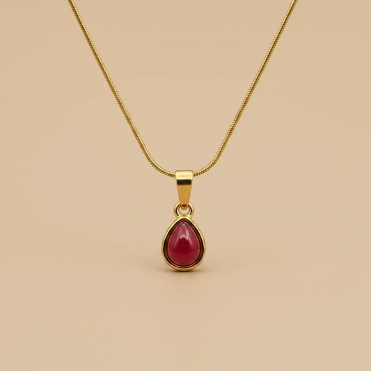 Gold Red Drop Necklace