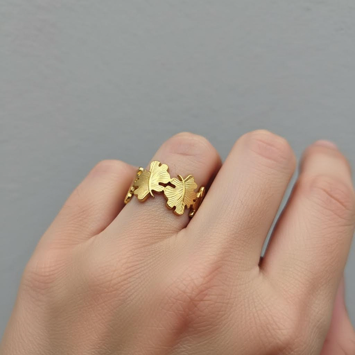 Gold Leaf Adjustable Ring – Open Botanical Design