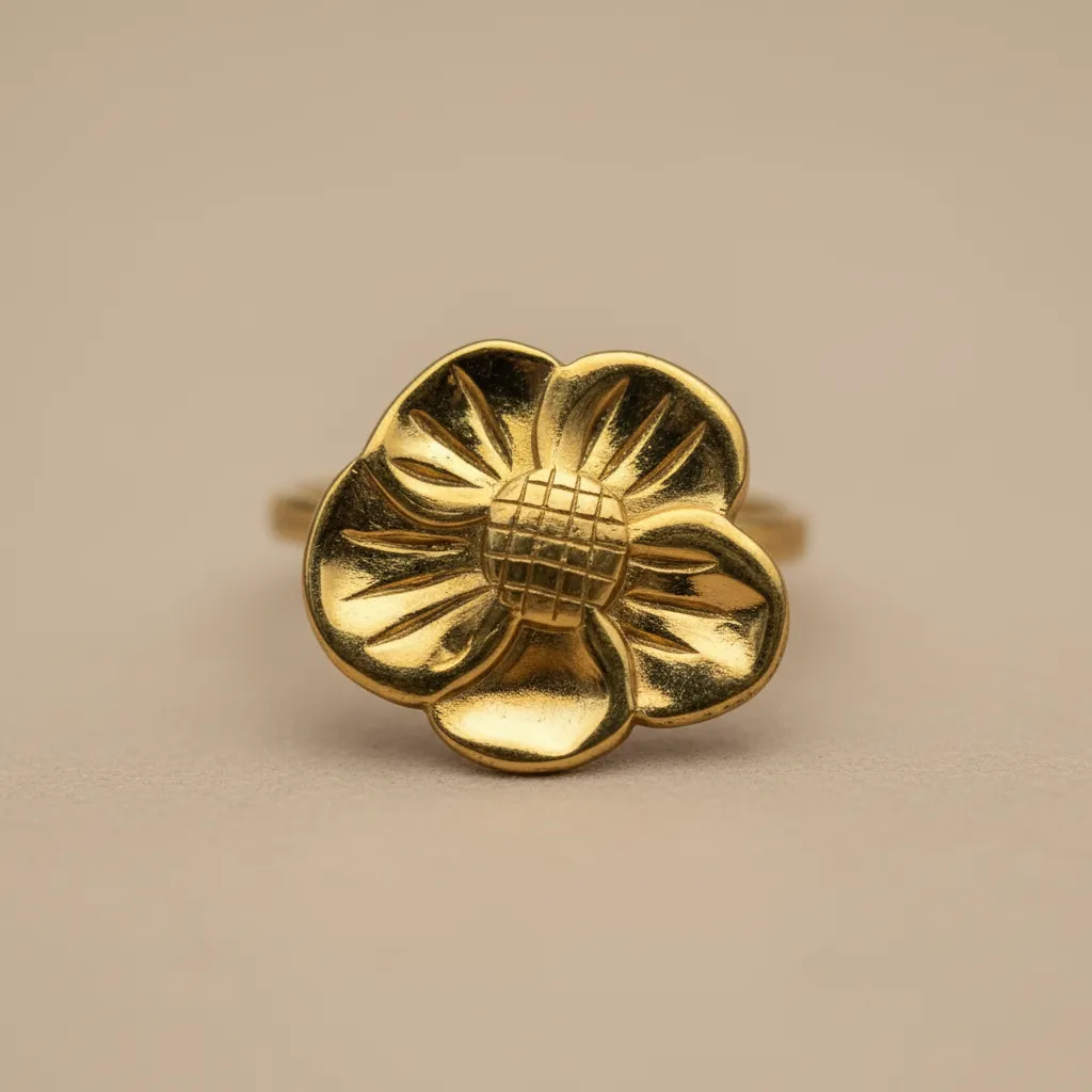 Gold Flower Adjustable Ring – Open Statement Design