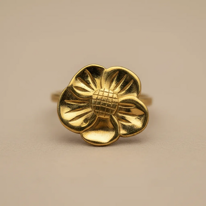 Gold Flower Adjustable Ring – Open Statement Design
