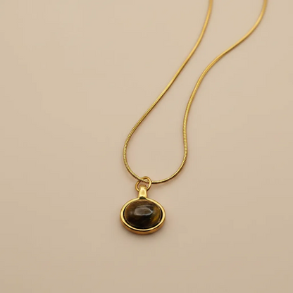 Gold Tiger Eye Oval Necklace – Classic Minimal Pendant