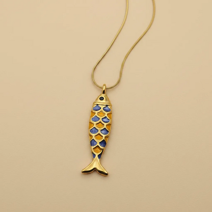 Gold Purple Fish Necklace