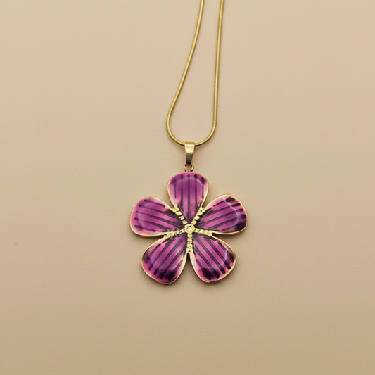 Gold Purple Flower Necklace – Statement Floral Pendant