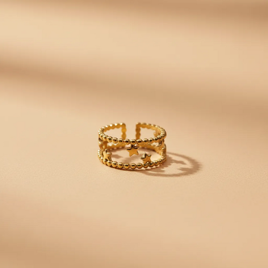 Gold Star Charm Double Band Ring