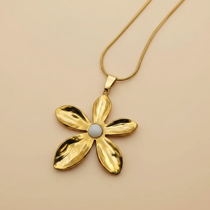 Gold Flower With Stone Necklace