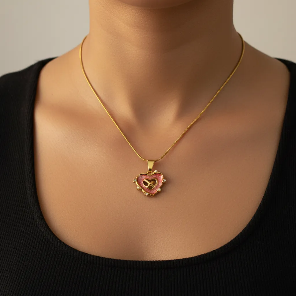 Gold Minimal Heart Necklace – Sleek Red Heart Pendant
