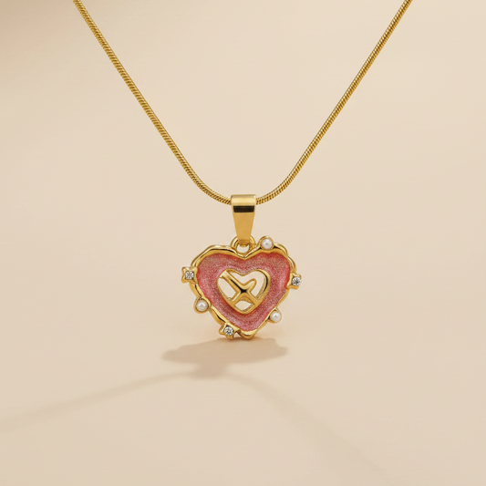 Gold Minimal Heart Necklace – Sleek Red Heart Pendant