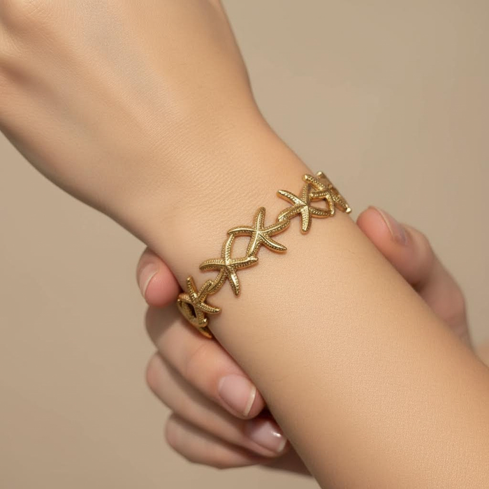 Gold Starfish Cuff Bracelet – Coastal Summer Bangle